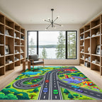 Vibrant Mountain Highway Transit Landscape Rug