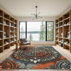 Terracotta Orange Floral Mandala Rug