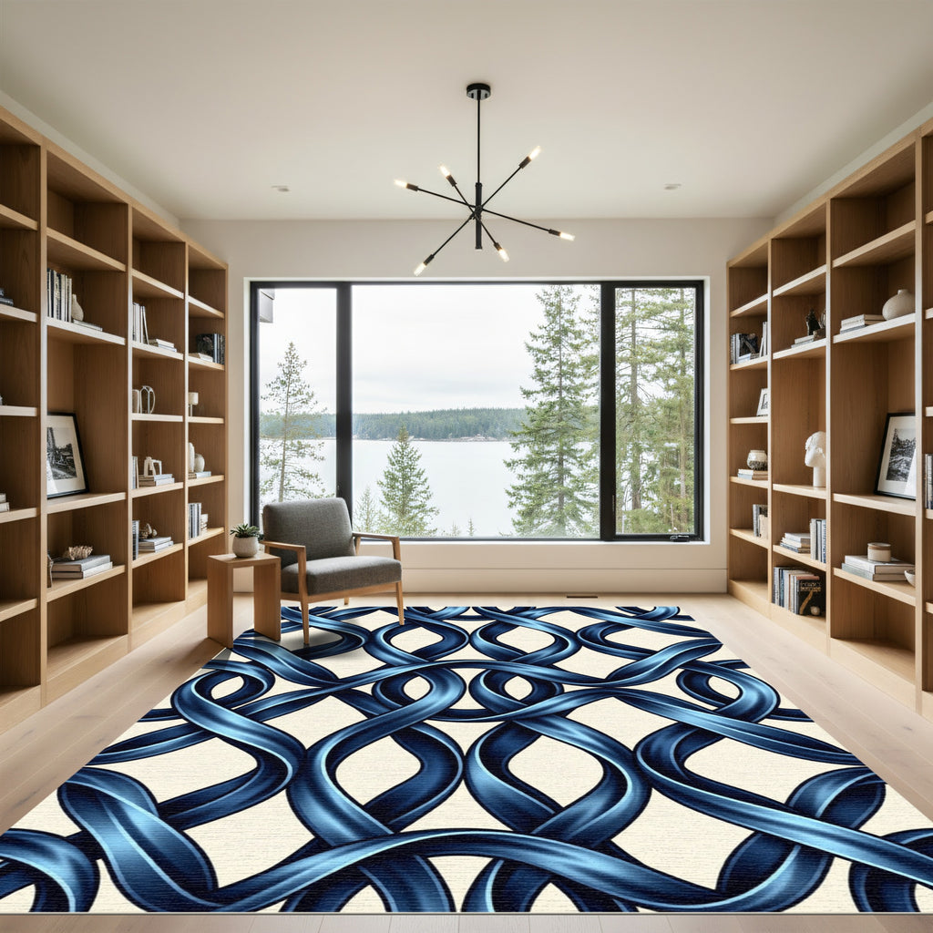Metallic Cobalt Interlocking Ribbon Weave Rug