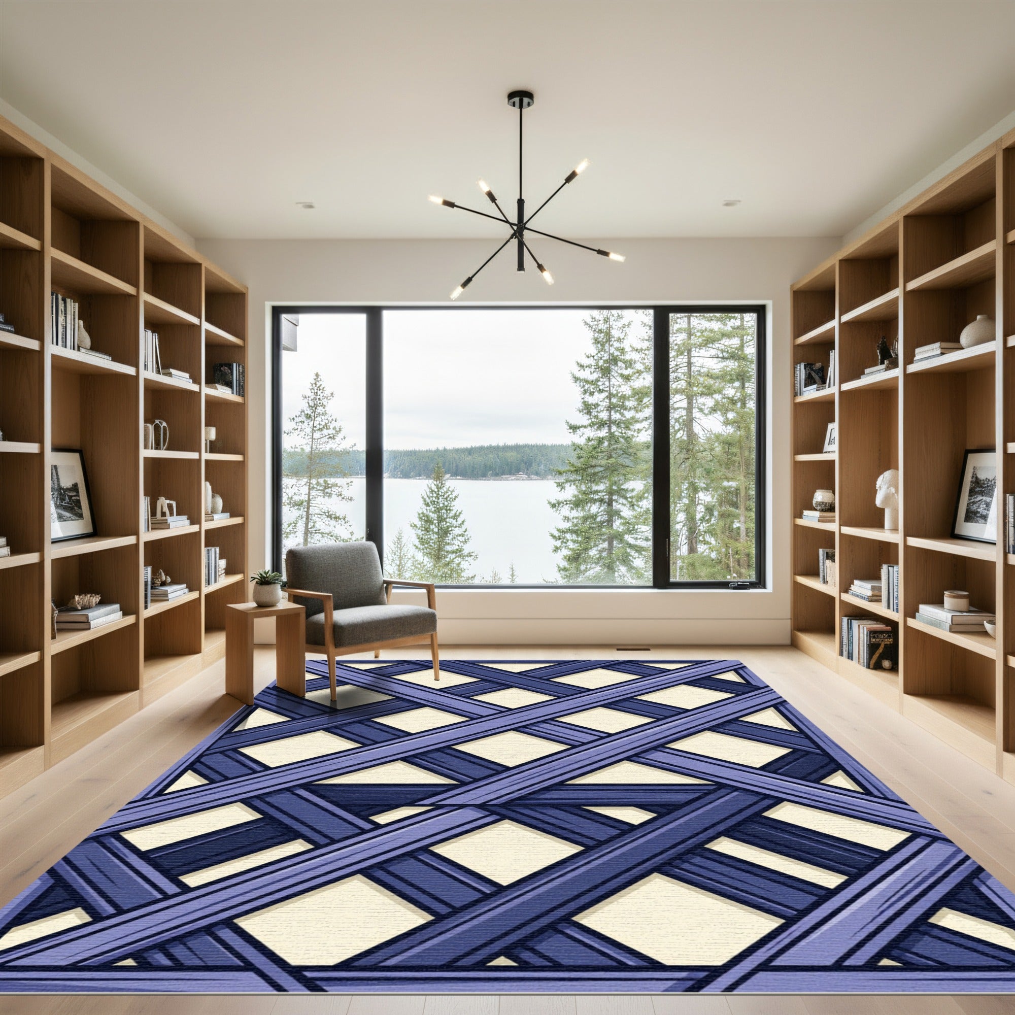 Deep Blue Intersecting Lattice Rug