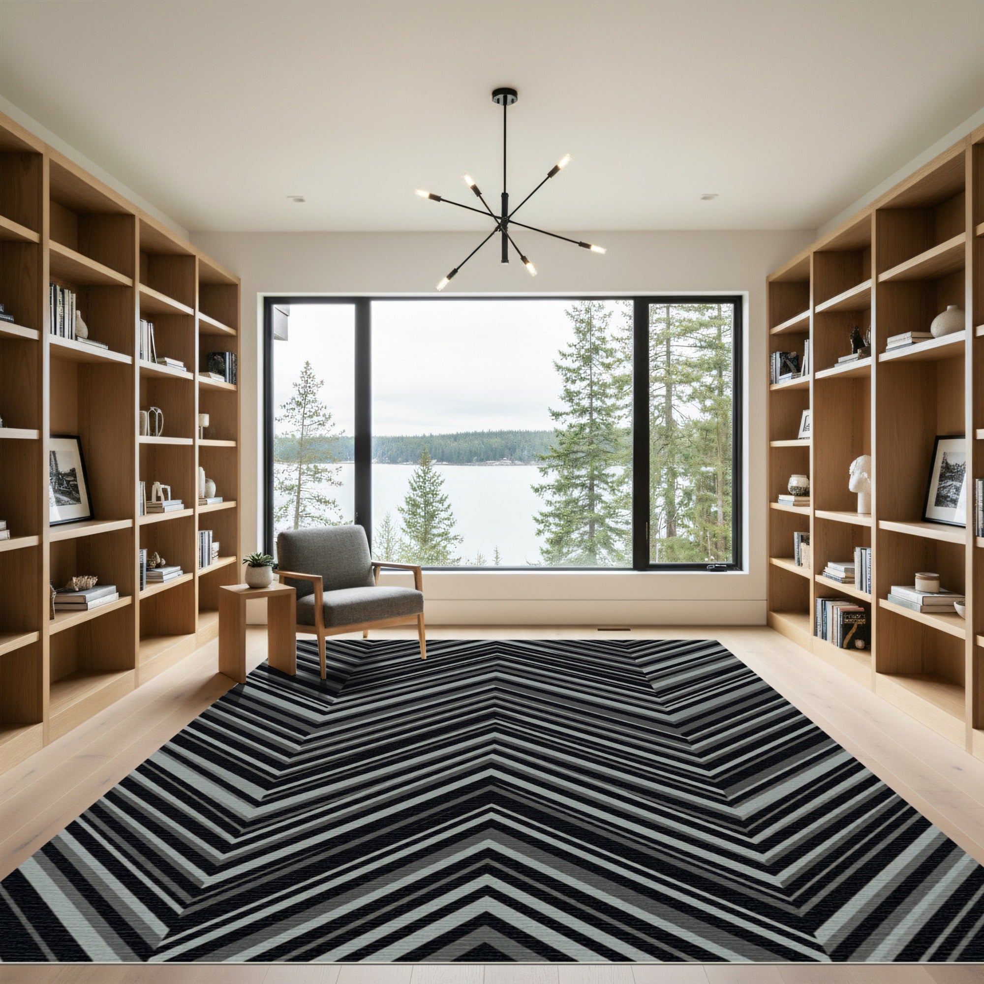 Monochrome Chevron Geometric Striped Rug