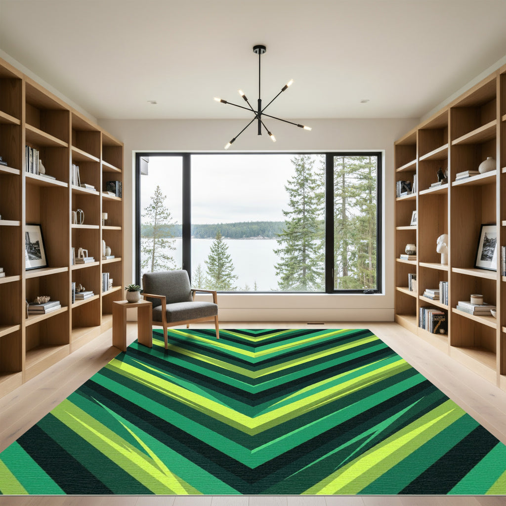 Green Diagonal Stripe Chevron Rug