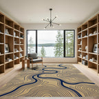 Modern Navy and Sand Topographic Line Rug