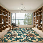 Cream Rose Vine Foliage Rug