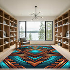 Geometric Copper and Teal Diamond Art Rug
