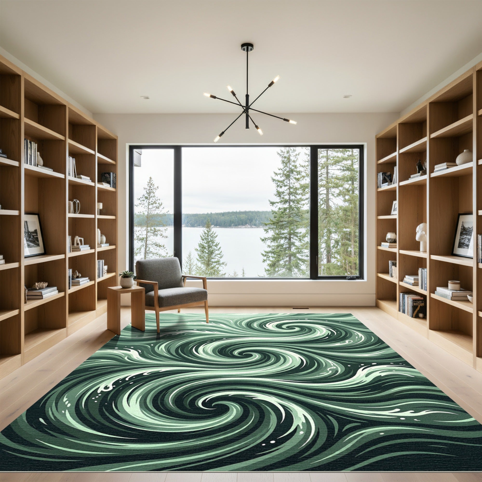 Ethereal Sage Green Swirling Wave Rug