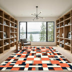 Retro Orange White Block Weave Rug