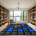 Modern Electric Blue Geometric Grid Rug