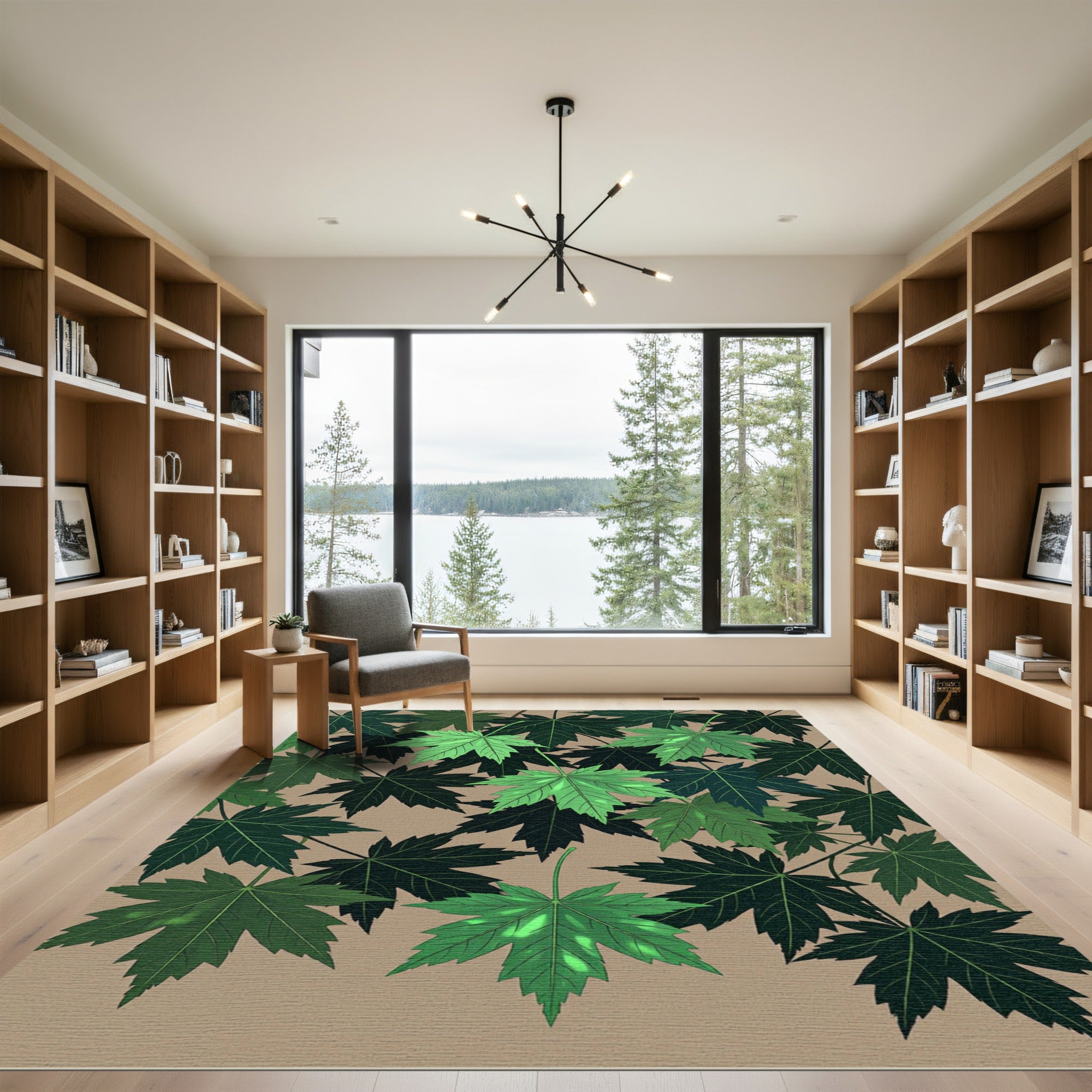 Lush Forest Maple Leaf Botanical Art Rug