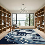 Midnight Spinosaurus River Scene Illustration Rug
