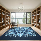 Icy Blue Crystal Floral Mandala Rug