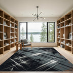 Modern Charcoal Abstract Crosshatch Art Rug
