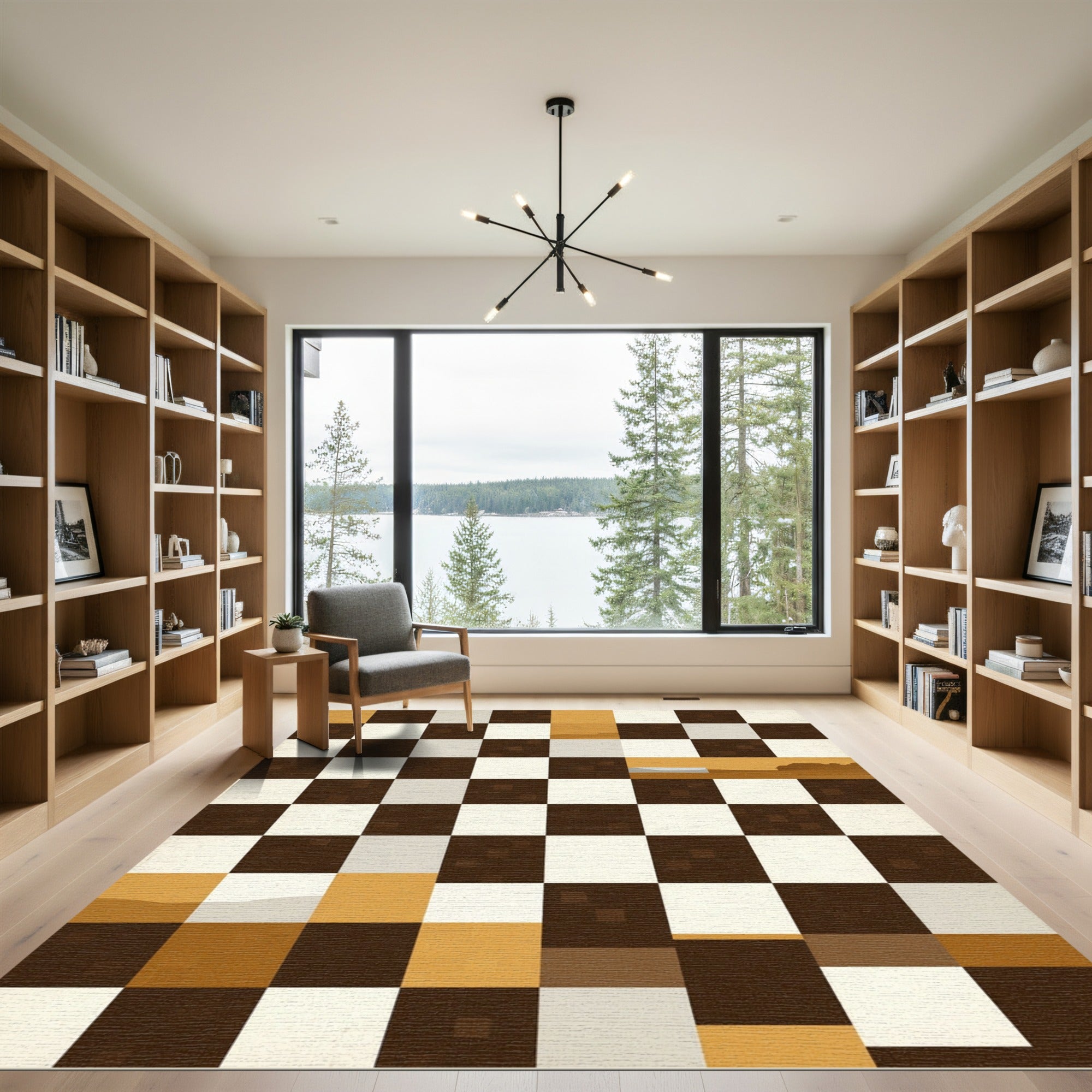 Contemporary Earth Tone Geometric Grid Rug