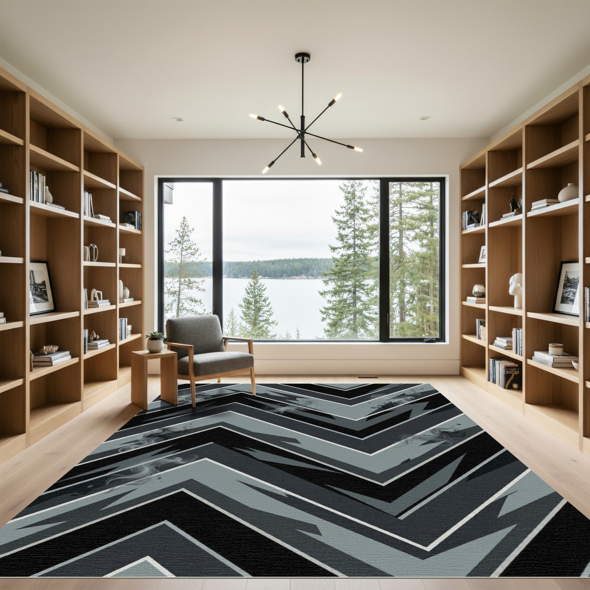 Modern Charcoal Zigzag Chevron Smoke Rug