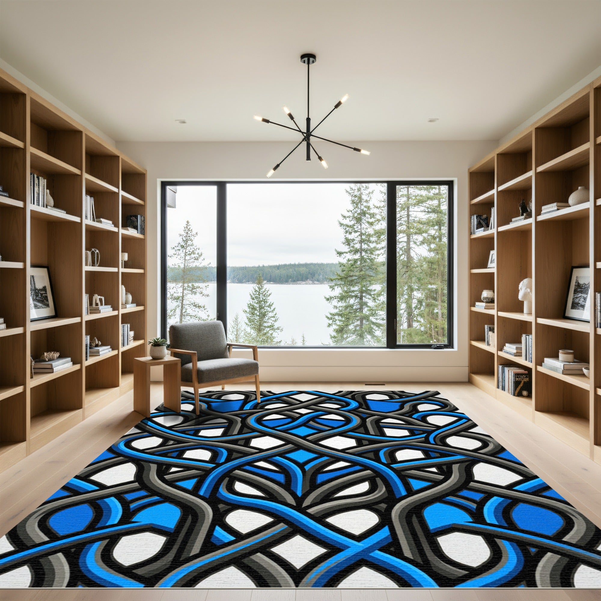 Navy and Charcoal Interlocking Woven Curvature Rug