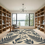 Charcoal Fern and Leaf Botanical Foliage Rug