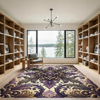 Ornate Royal Purple Gold Damask Rug