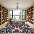 Blush Pink and Charcoal Heart Damask Rug