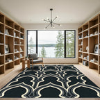 Arched Charcoal and Slate Geometric Overlay Rug