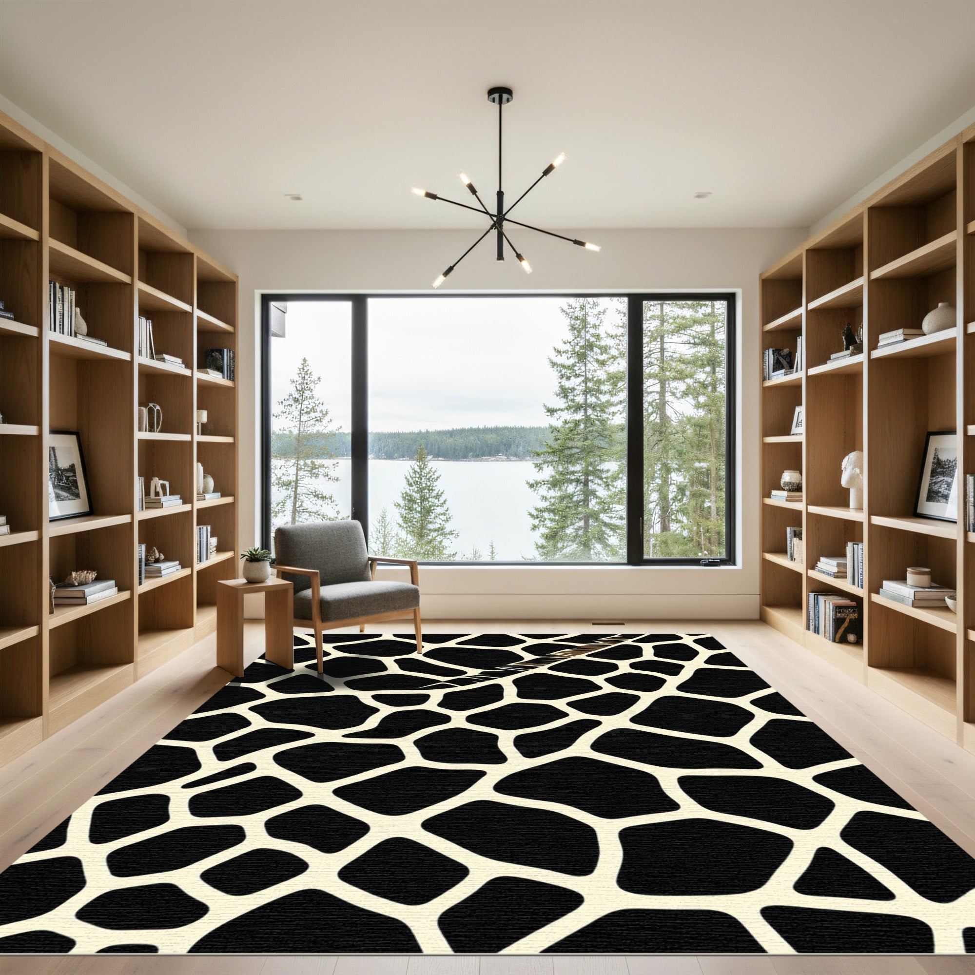 Bold Black and Cream Giraffe Texture Rug