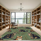 Tabby Cats Fern Garden Pattern Rug