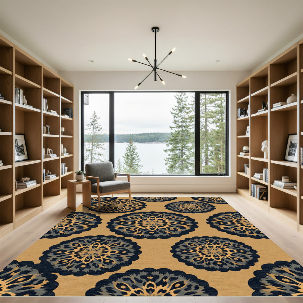 Gilded Indigo Mandala Medallion Rug