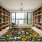 Botanical Sunflower and Daisy Garden Meadow Rug