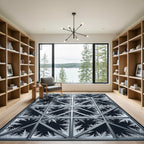 Frosty Monochrome Geometric Snowflake Lattice Rug