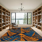 Geometric Orange Blue Aztec Pyramid Artwork Rug