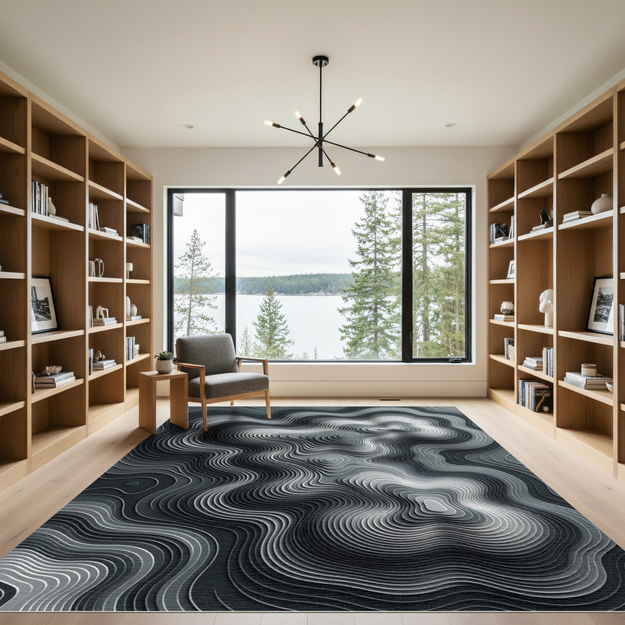 Monochrome Contour Topographical Ripple Rug