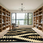 Gold Black Geometric Zigzag Chevron Rug