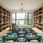 Playful Teal Hatching Dinosaur Illustration Rug