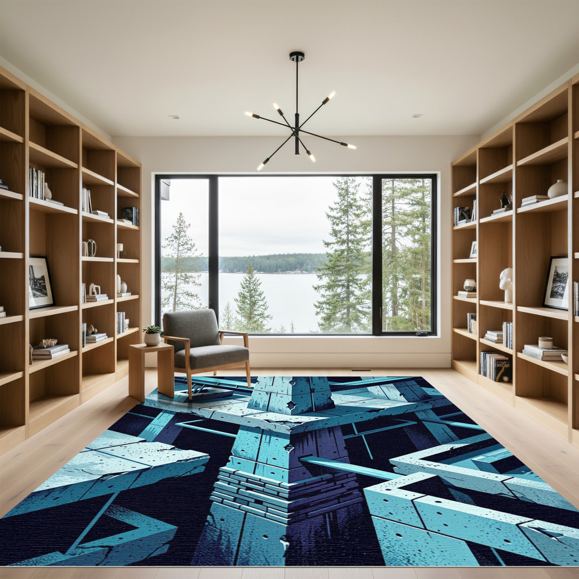 Abstract Concrete Structure Blue Rug