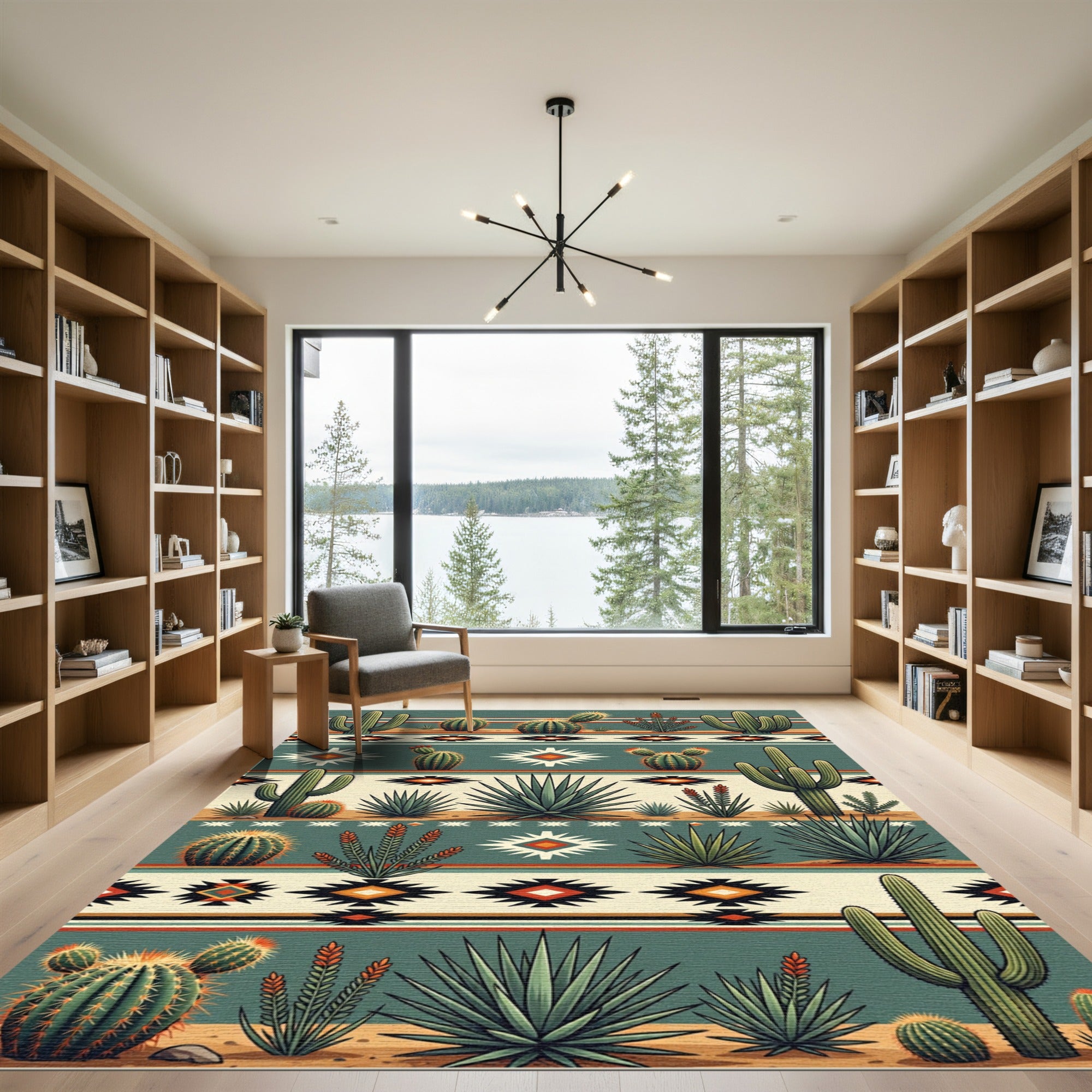 Southwestern Desert Cactus Geometric Stripe Rug