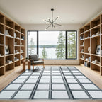 Modern Gray Industrial Grid Squares Rug
