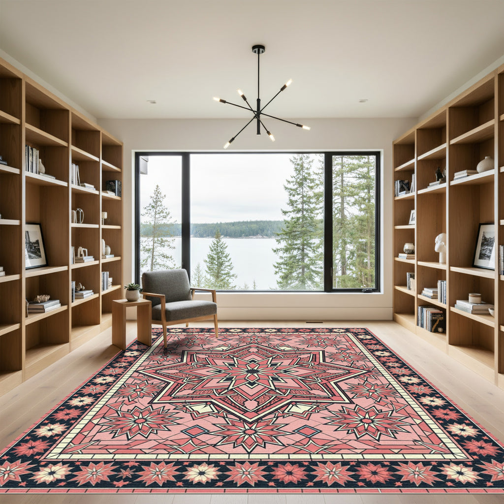 Pink Starburst Geometric Mandala Rug