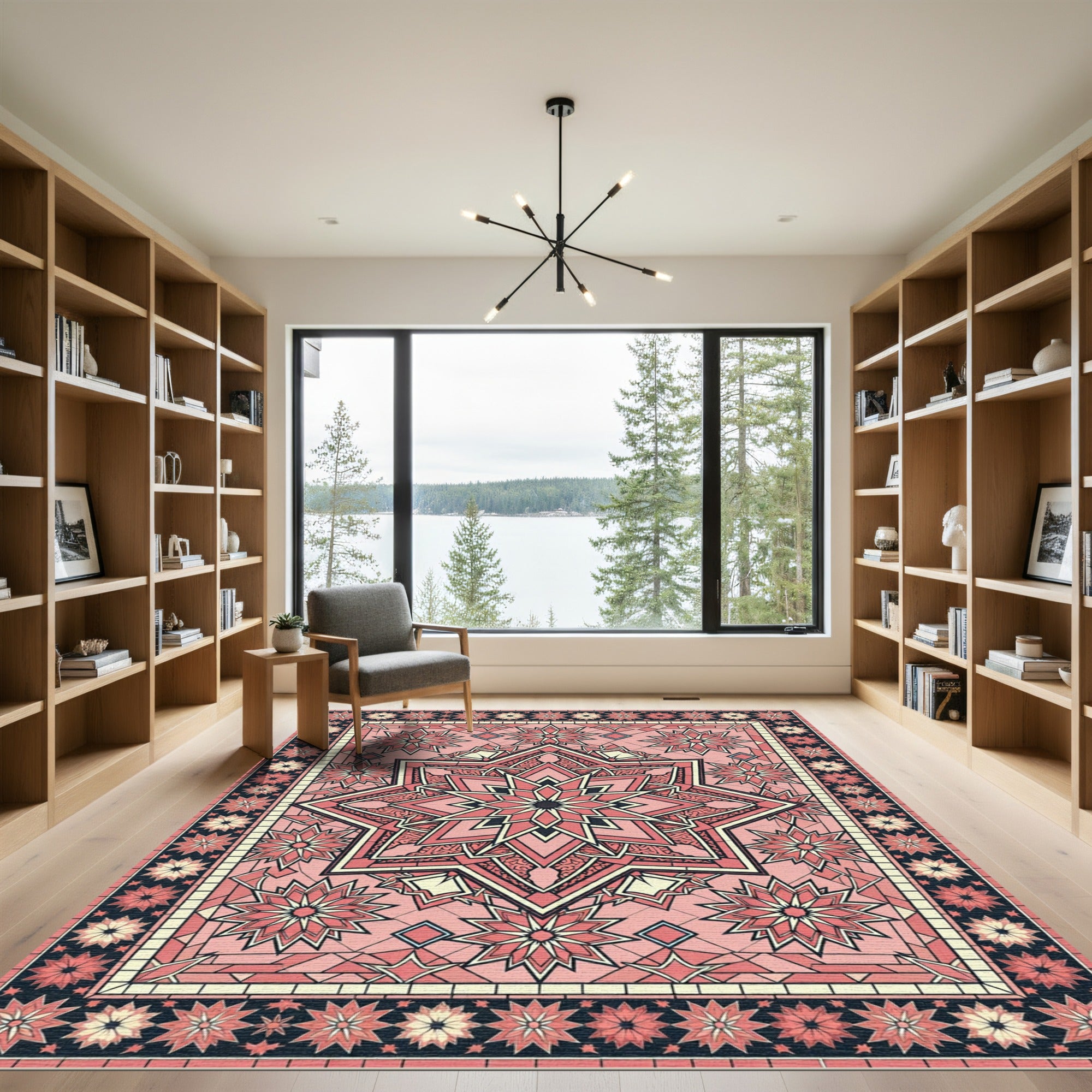 Pink Starburst Geometric Mandala Rug