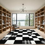 Black and White Plaid Checkerboard Aesthetic Rug