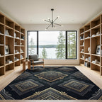 Ornate Black Gold Diamond Medallion Rug