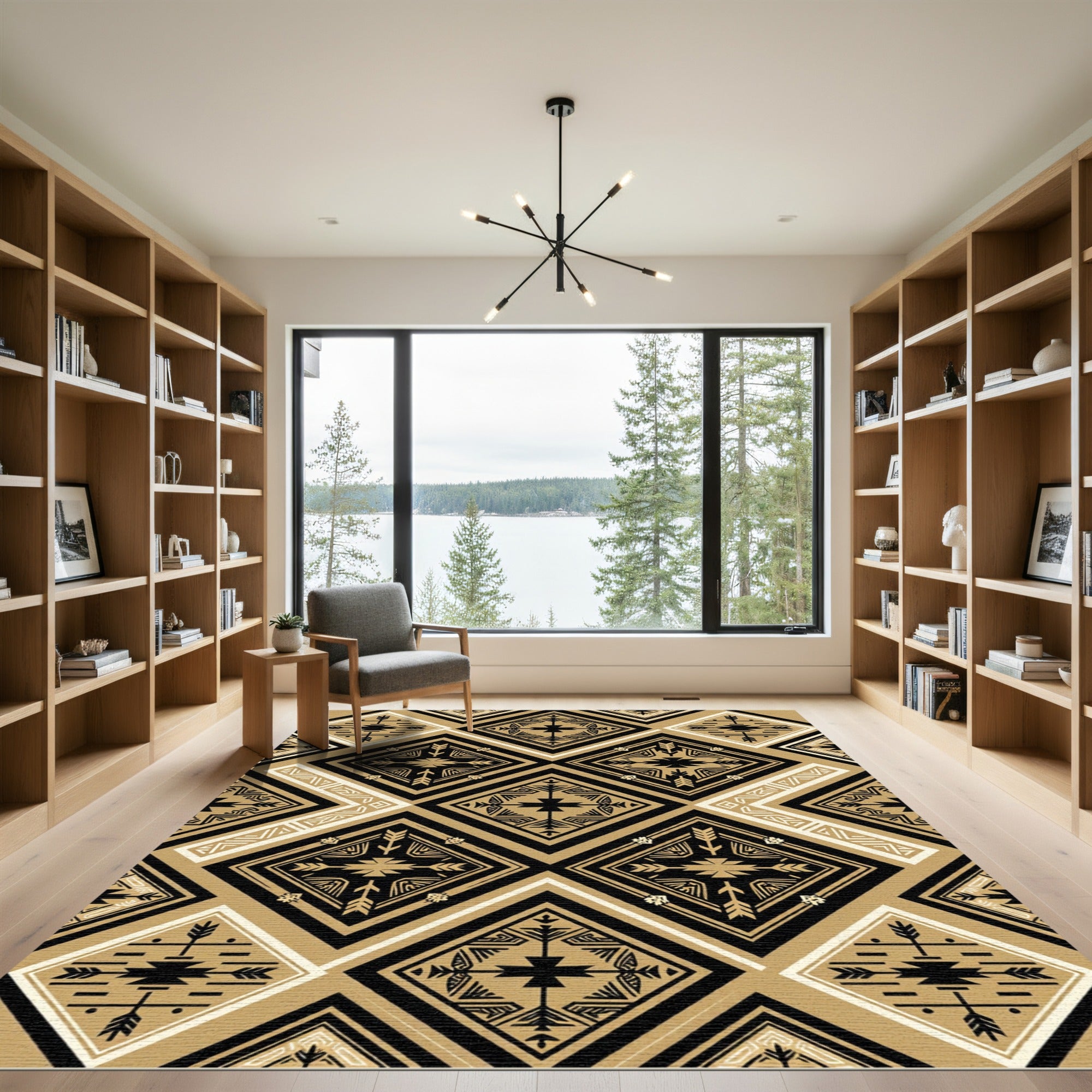 Bold Black Geometric Diamond Rug