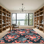 Coral and Slate Layered Heart Mosaic Rug
