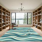 Abstract Blue Wave Ocean Currents Rug