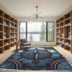 Rustic Weathered Blue Compass Nautical Art Rug