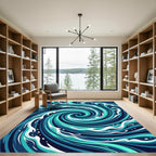 Deep Blue Aqua Swirl Ocean Waves Rug