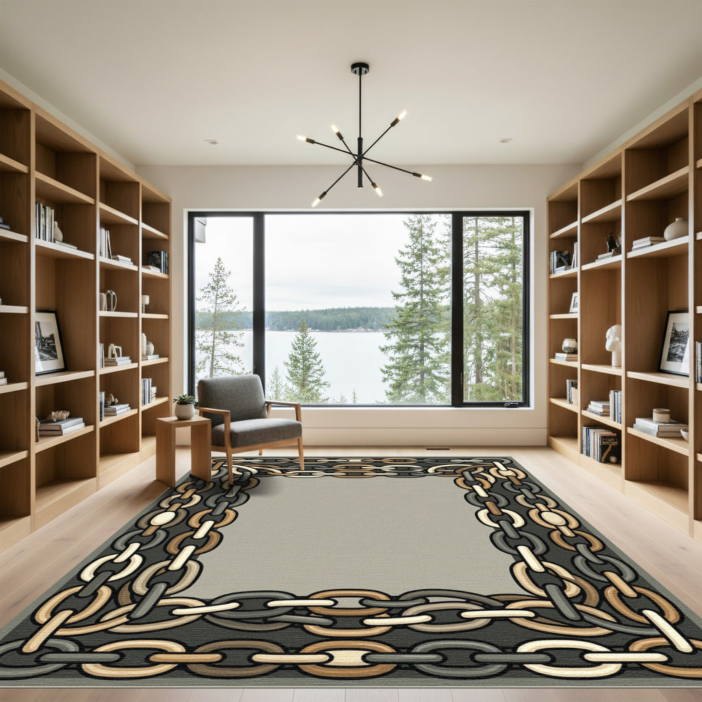 Rustic Interlocked Chain Border Rug
