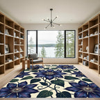 Elegant Midnight Clematis Floral Botanical Rug