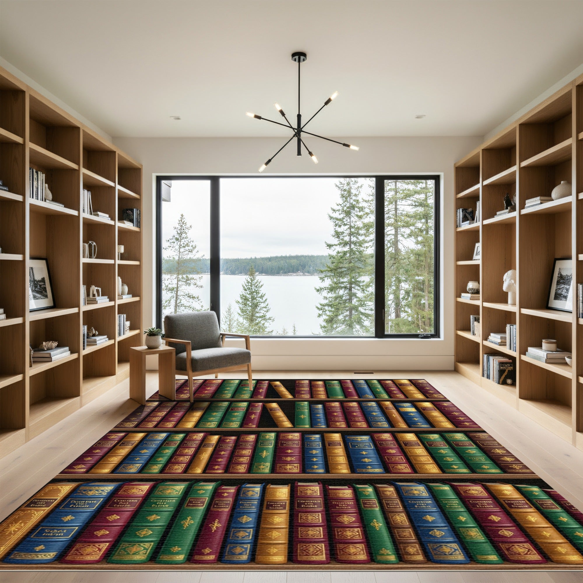 Classic Multi-Colored Library Book Spine Shelf Rug