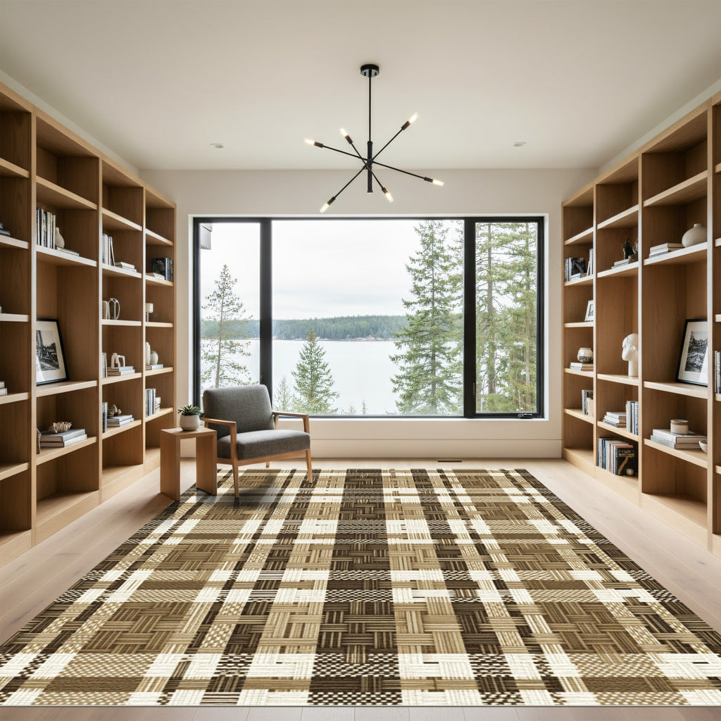Earth Tone Woven Plaid Basketweave Rug