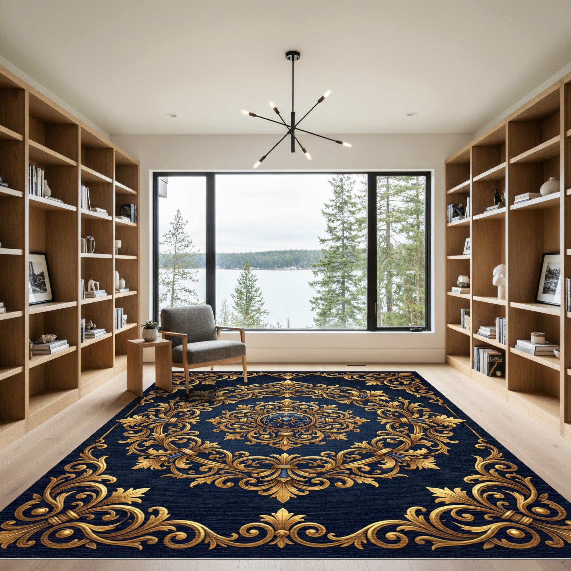 Ornate Gold Filigree Royal Navy Medallion Rug