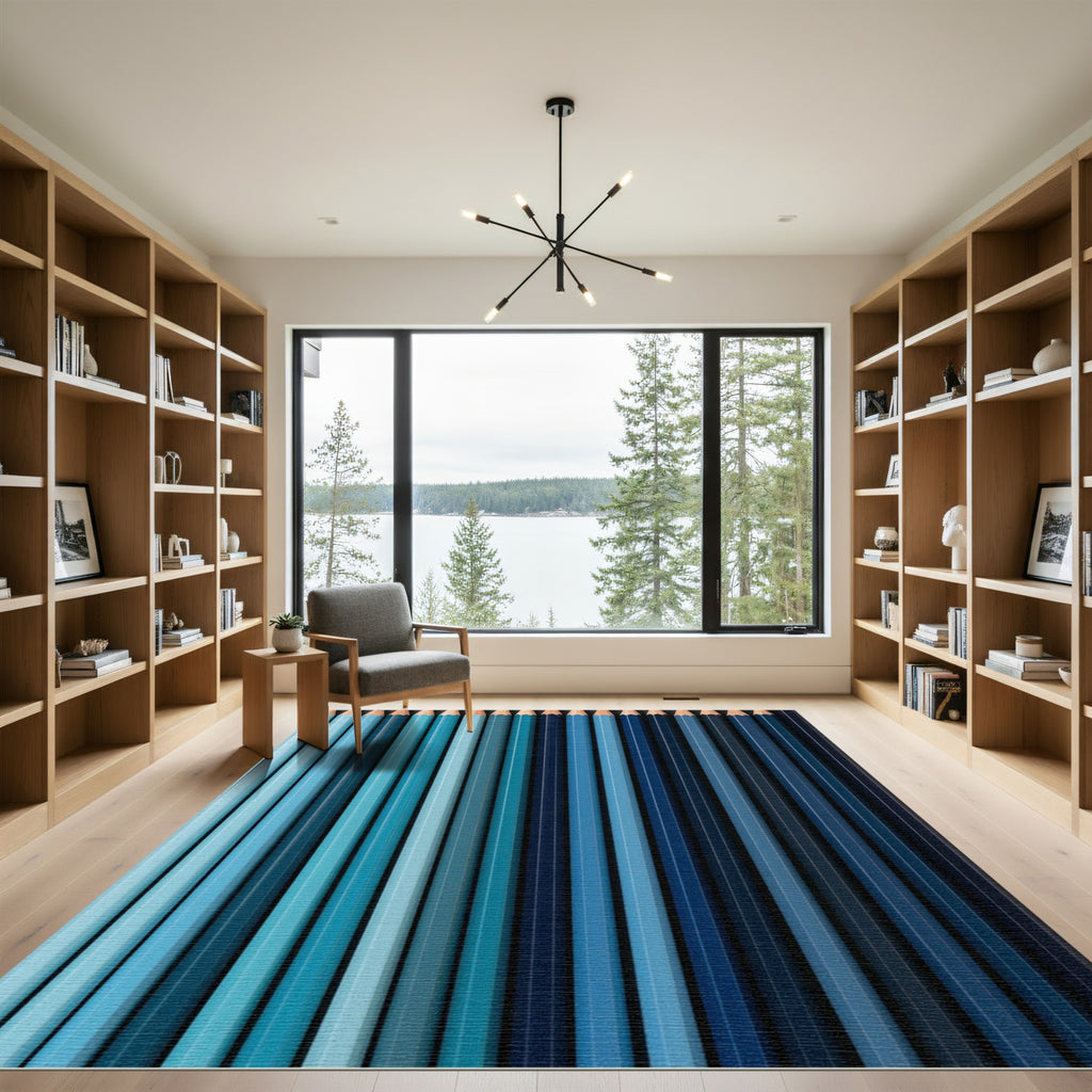 Aqua Blue Gradient Vertical Lines Rug